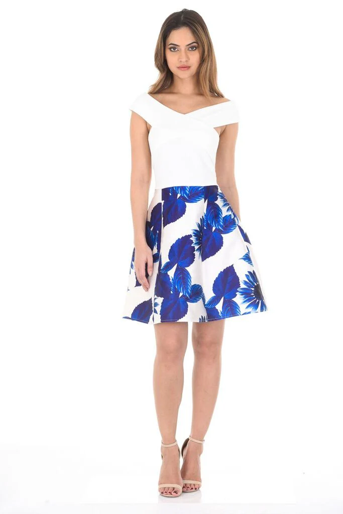 2 In 1 Cream And Blue Printed Skirt Mini Dress - Image 3