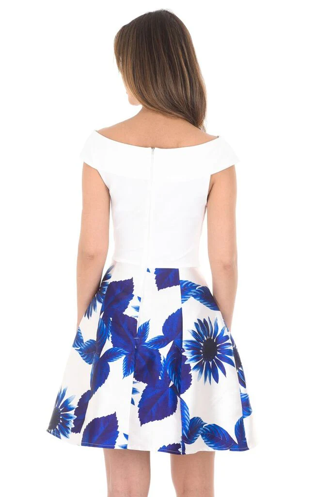 2 In 1 Cream And Blue Printed Skirt Mini Dress - Image 4