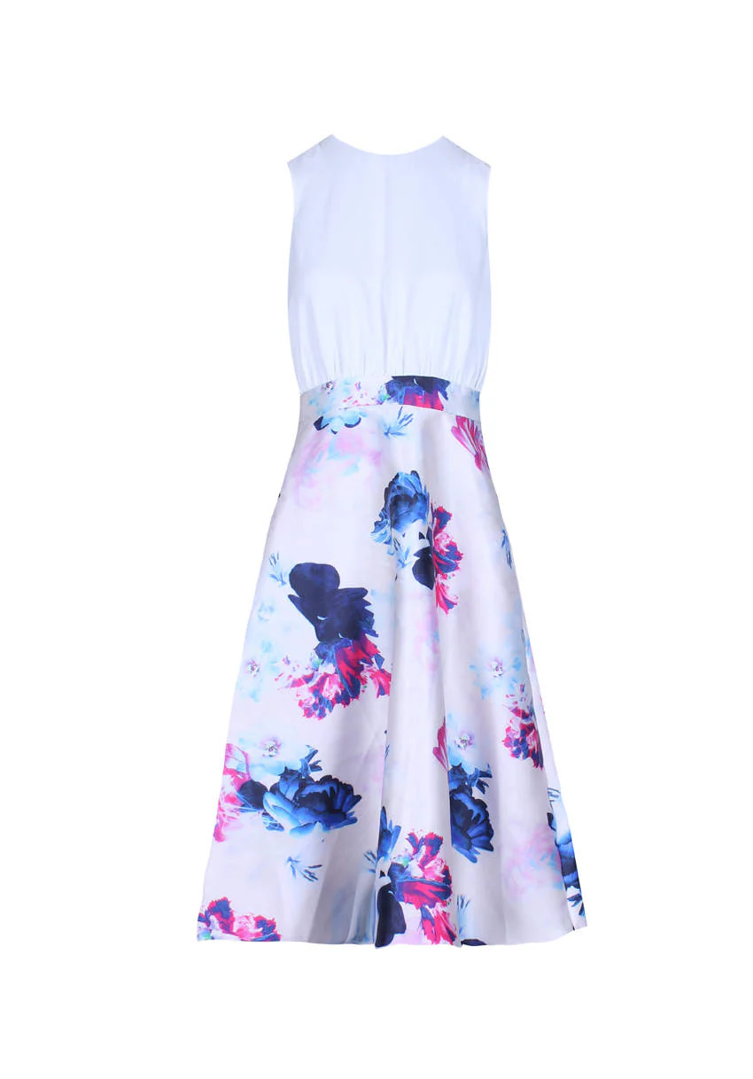2 In 1 Cream Printed Skater Skirt Midi Dress - Image 4