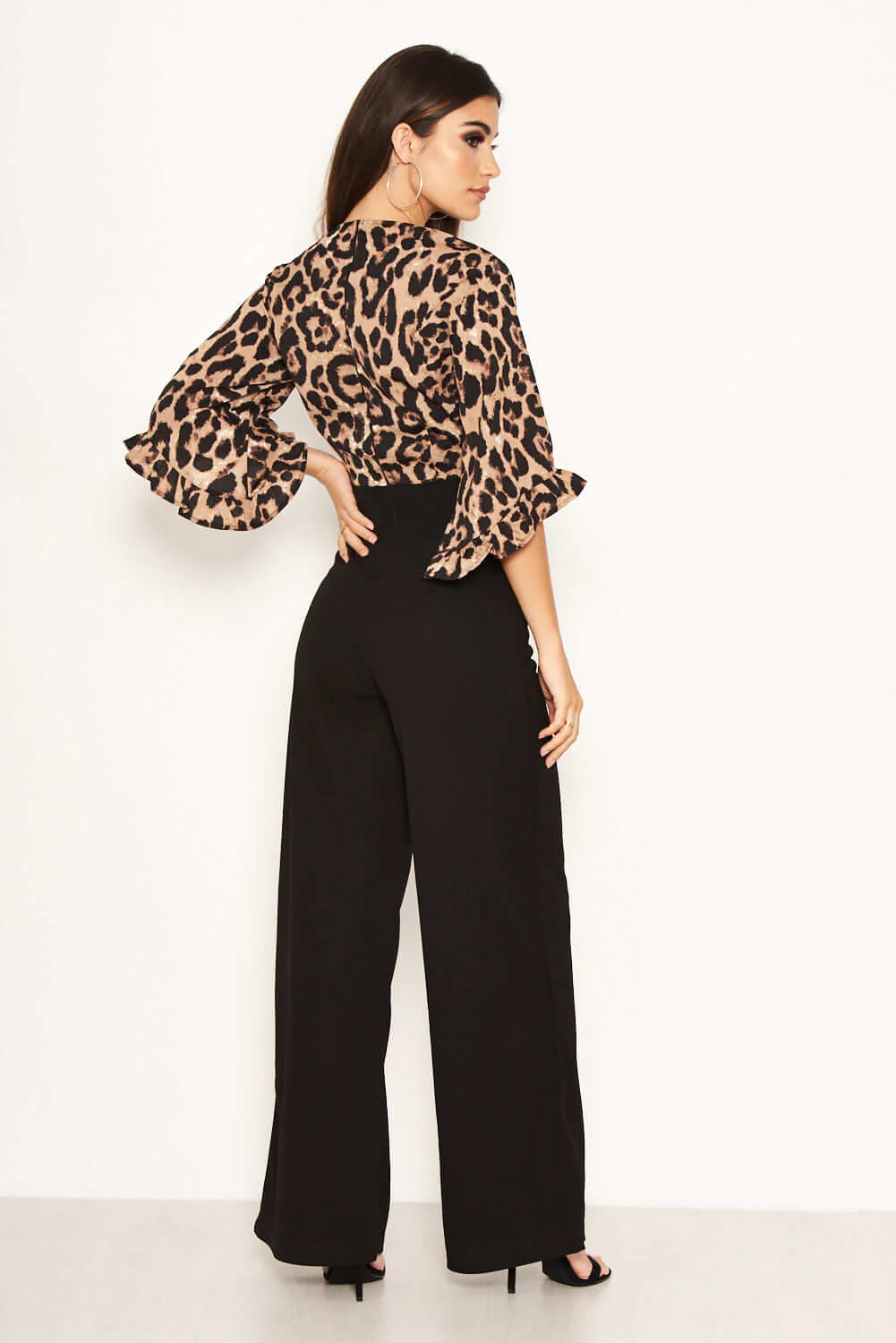 2 in 1 Leopard Print Frill Sleeve Jumpsuit - Image 3
