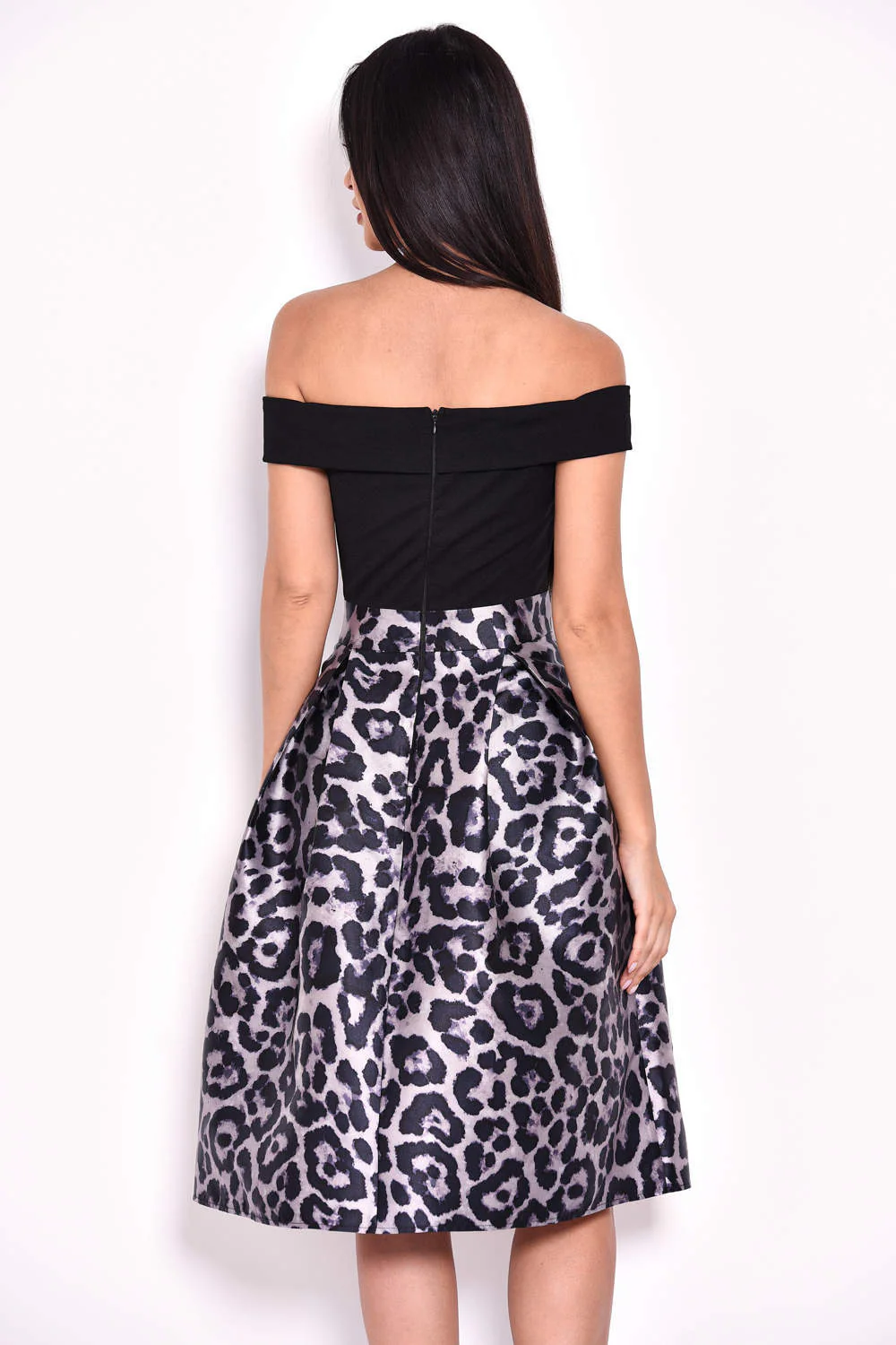 Animal Print 2 in 1 Structured Skirt Bardot Dress - Image 3