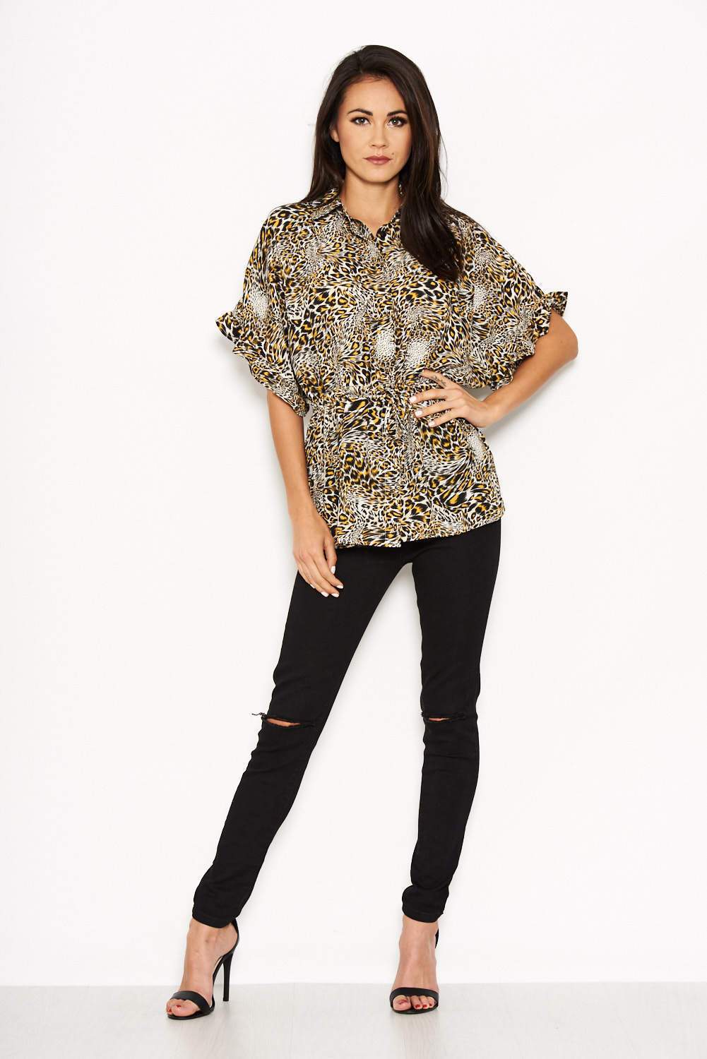 Animal Print Frill Sleeve Top - Image 2