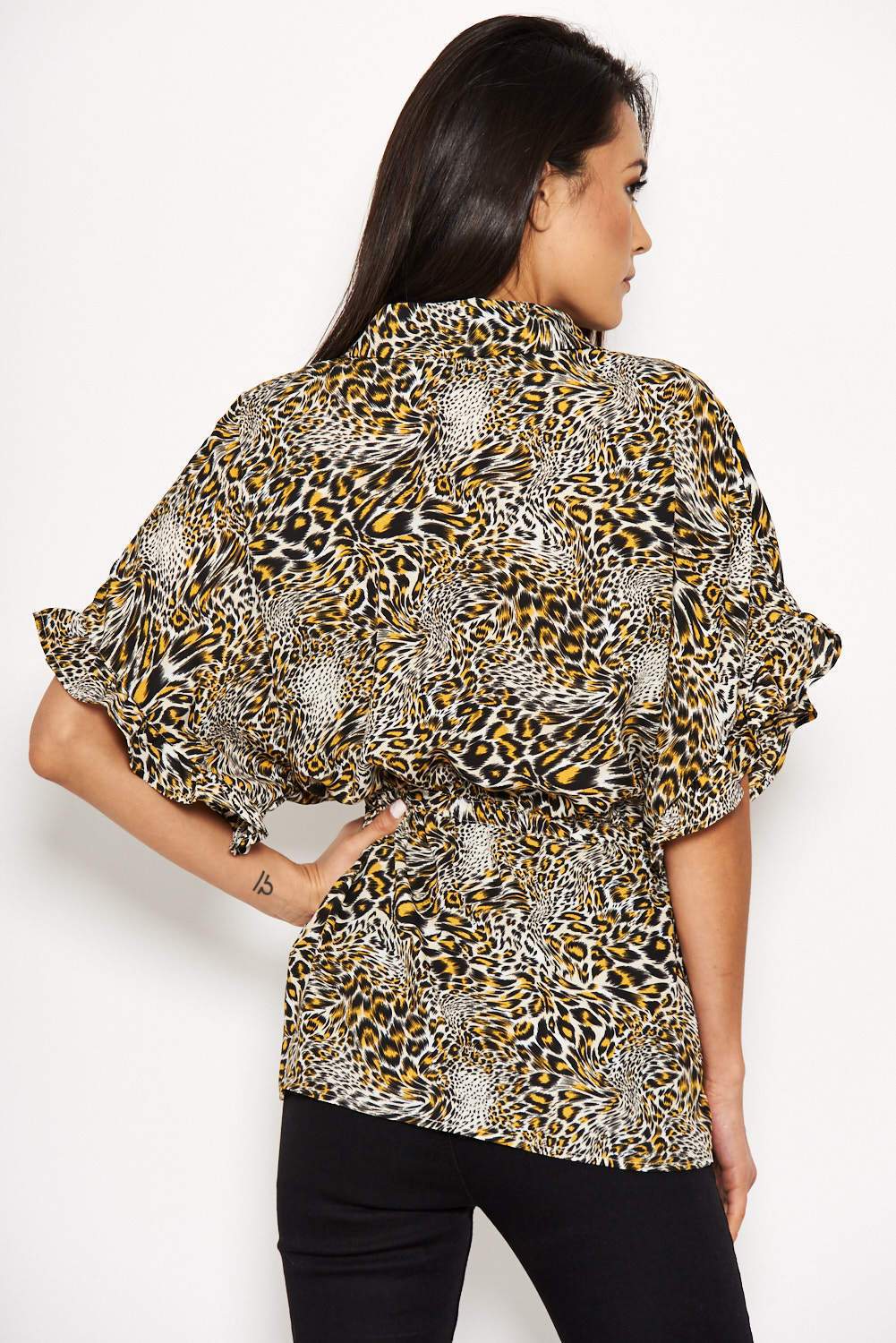 Animal Print Frill Sleeve Top - Image 3