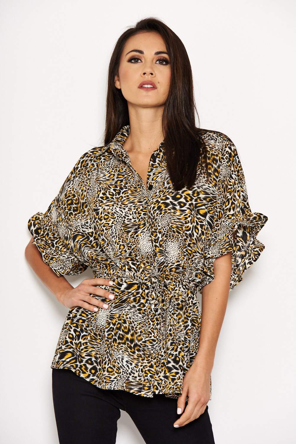 Animal Print Frill Sleeve Top - Image 4