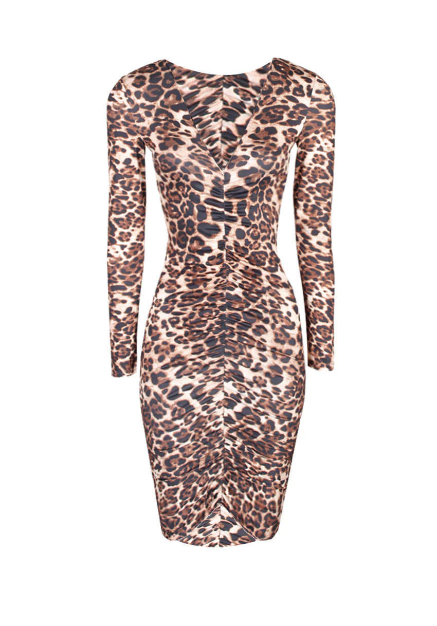 Animal Print Ruched Midi Dress - Image 4