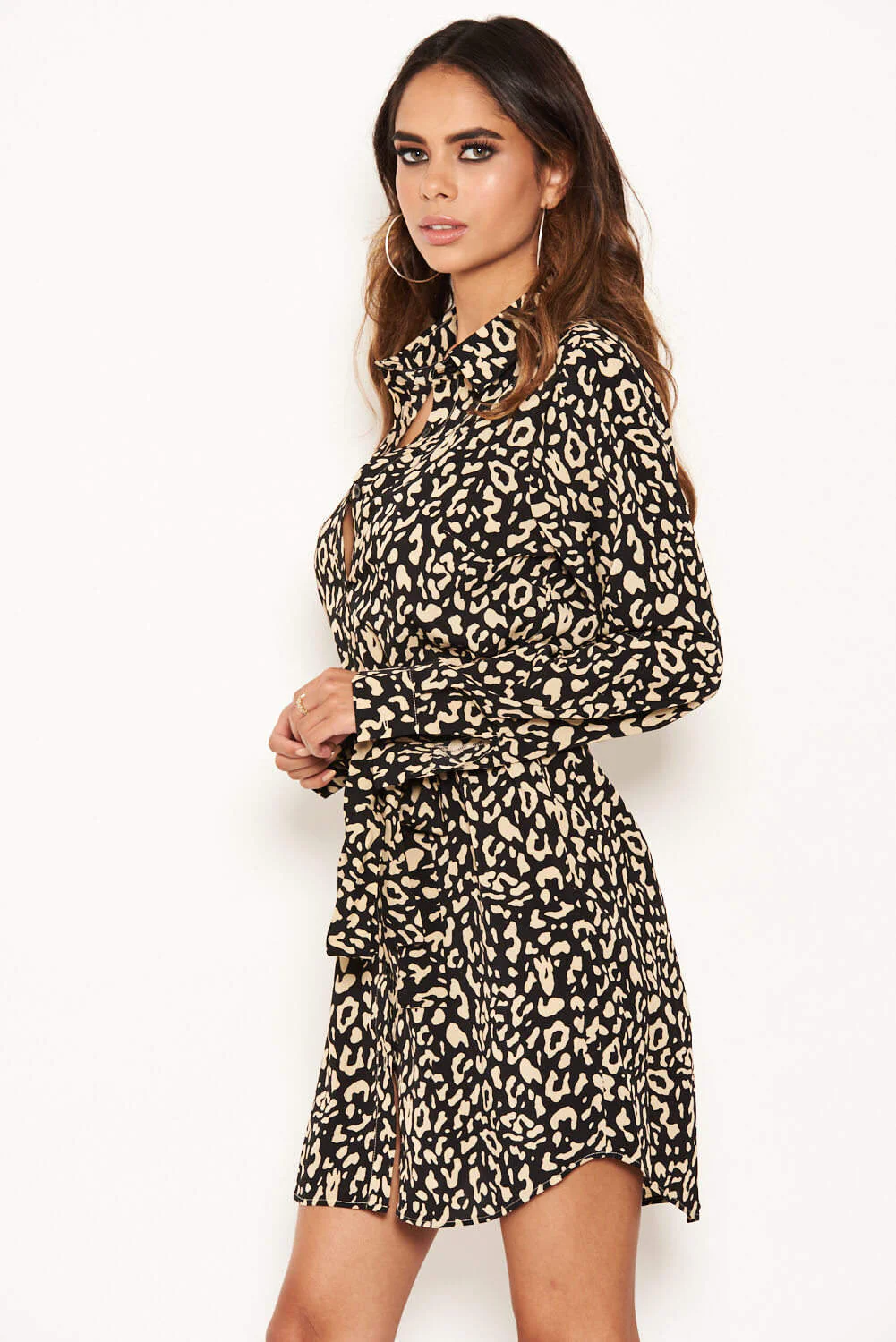 Animal Print Shirt Dress With Tie Belt - Image 4