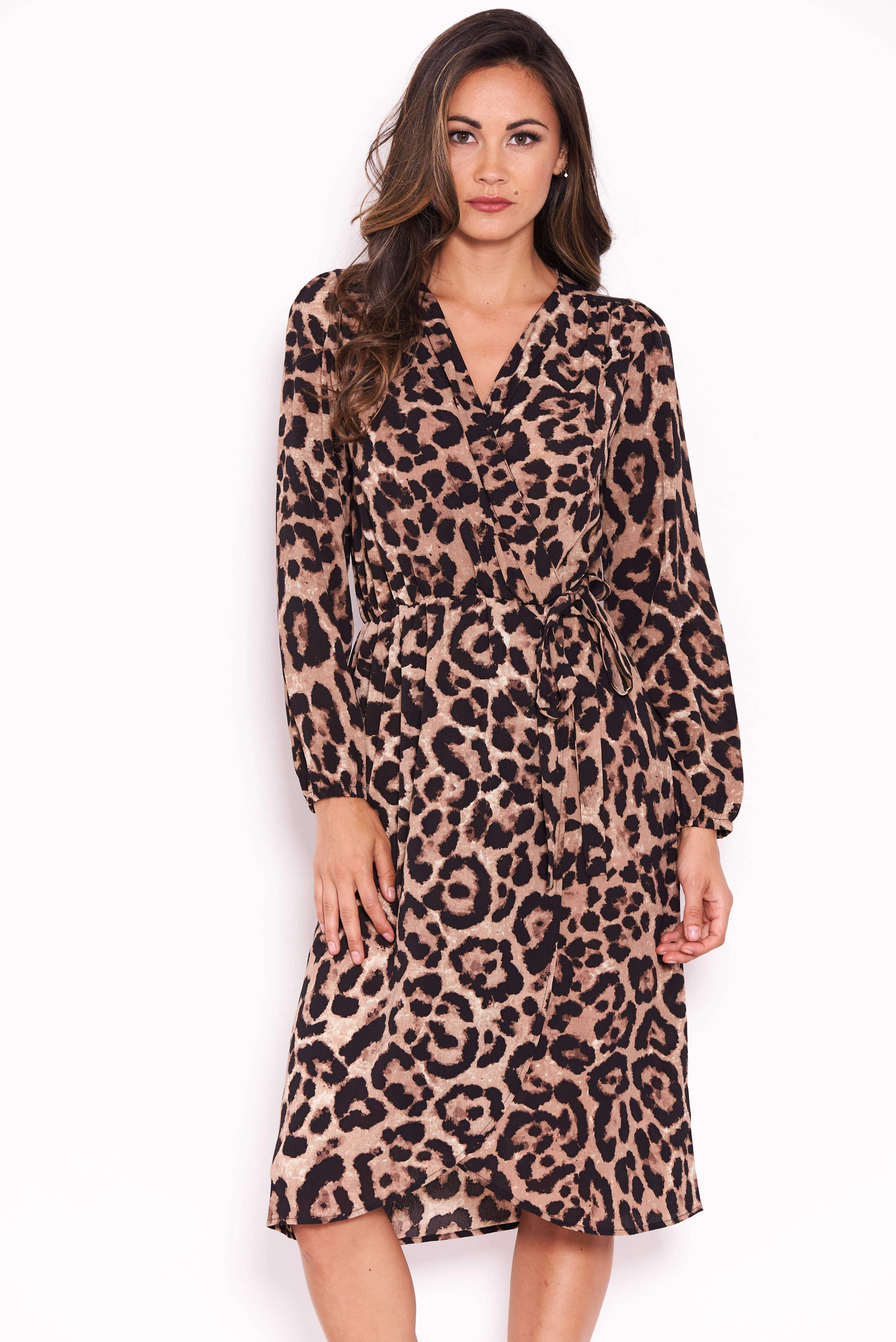 Animal Print V-Neck Wrap Dress - Image 4