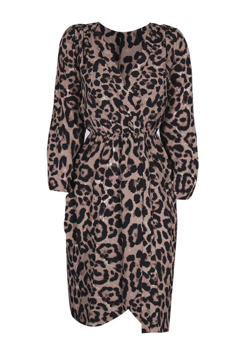 Animal Print V-Neck Wrap Dress - Image 5