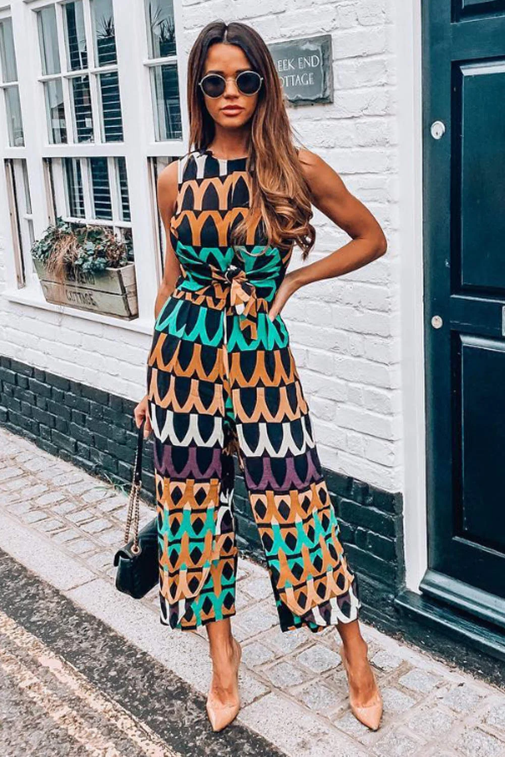 Aztec Print Tie Waist Jumpsuit - Image 2