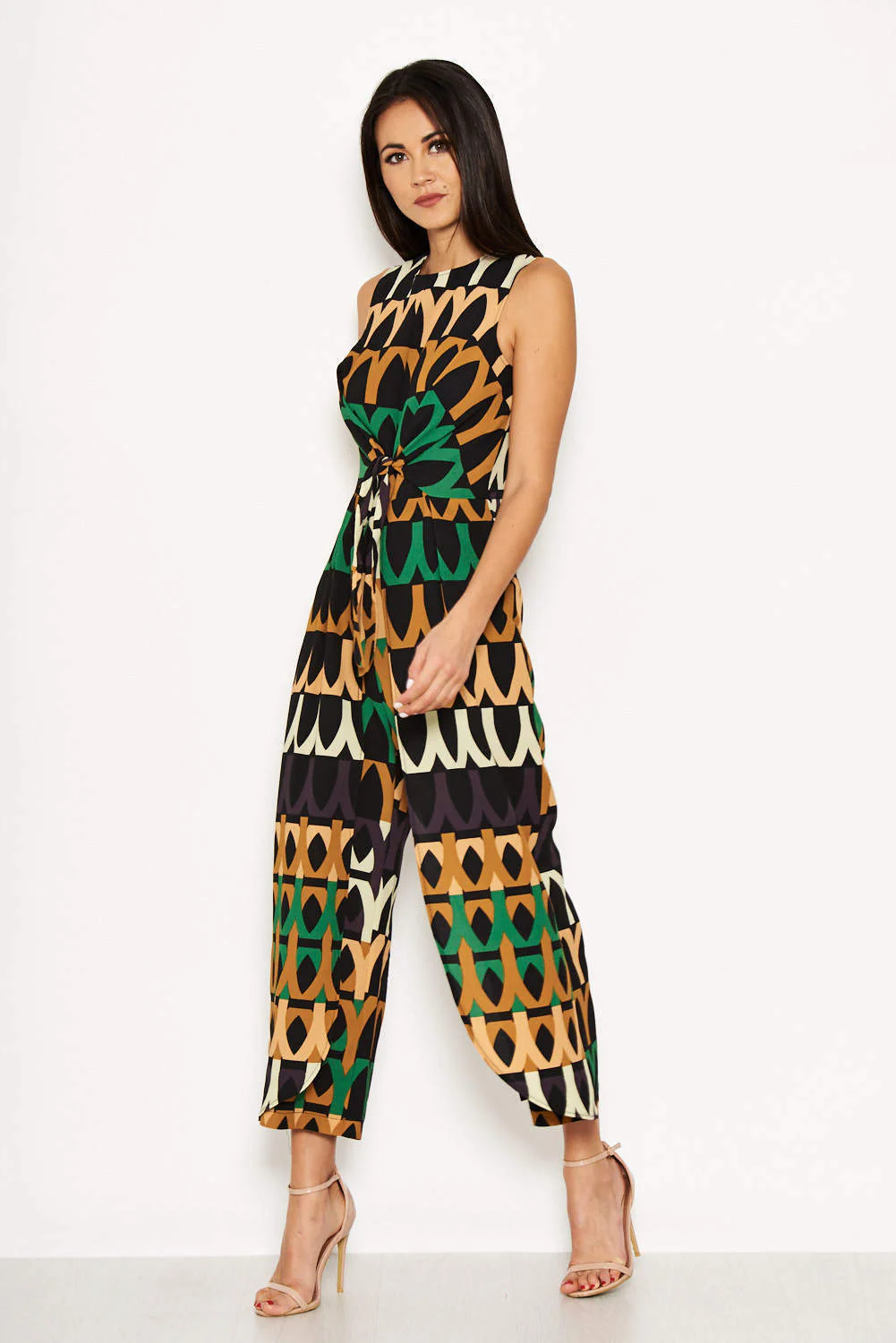 Aztec Print Tie Waist Jumpsuit - Image 3