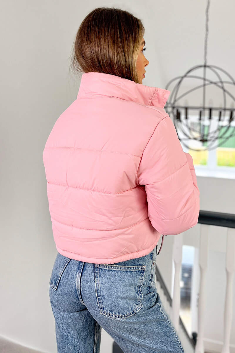 Baby Pink Cropped Puffer Jacket - Image 5