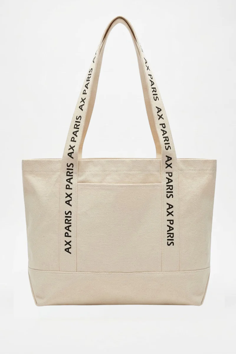 Beige AX Paris Logo Canvas Tote Bag - Image 2