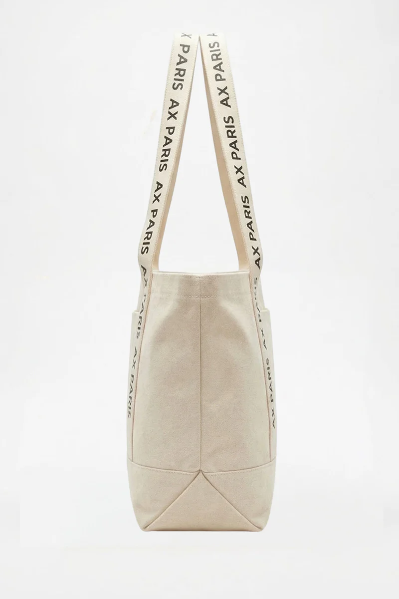 Beige AX Paris Logo Canvas Tote Bag - Image 3