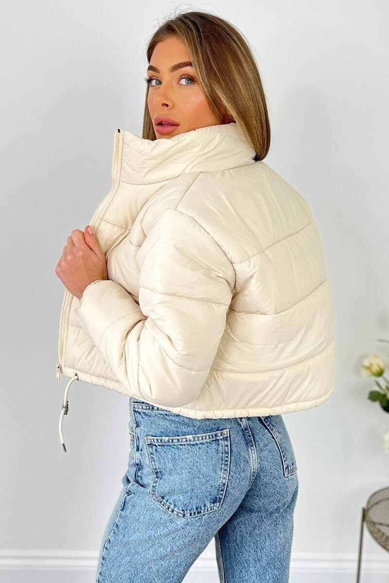 Beige Cropped Puffer Jacket - Image 5