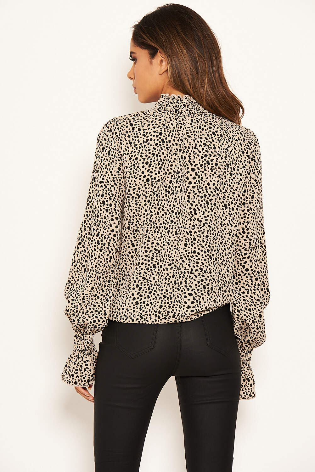 Beige Spotty High Neck Elasticated Top - Image 4