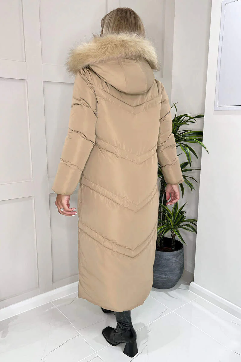 Biscuit Faux Fur Trim Hooded Puffer Coat - Image 5