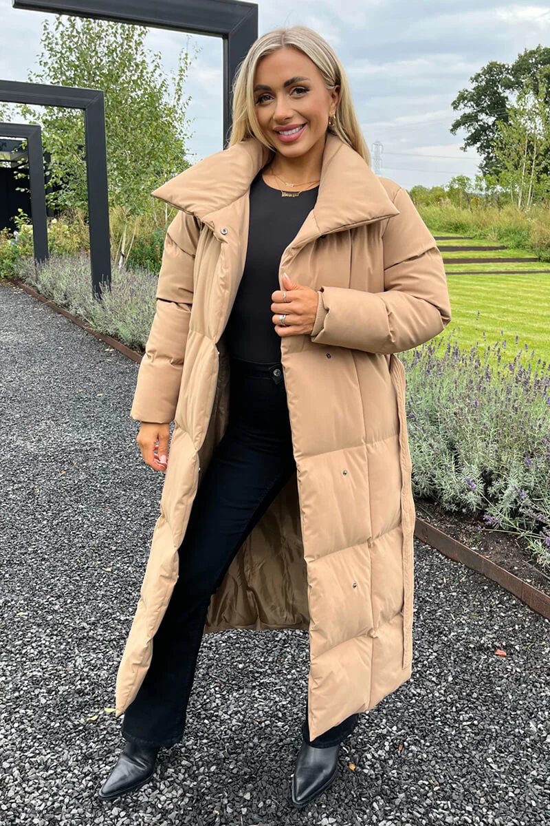 Biscuit Tie Waist Quilted Longline Puffer Coat - Image 3