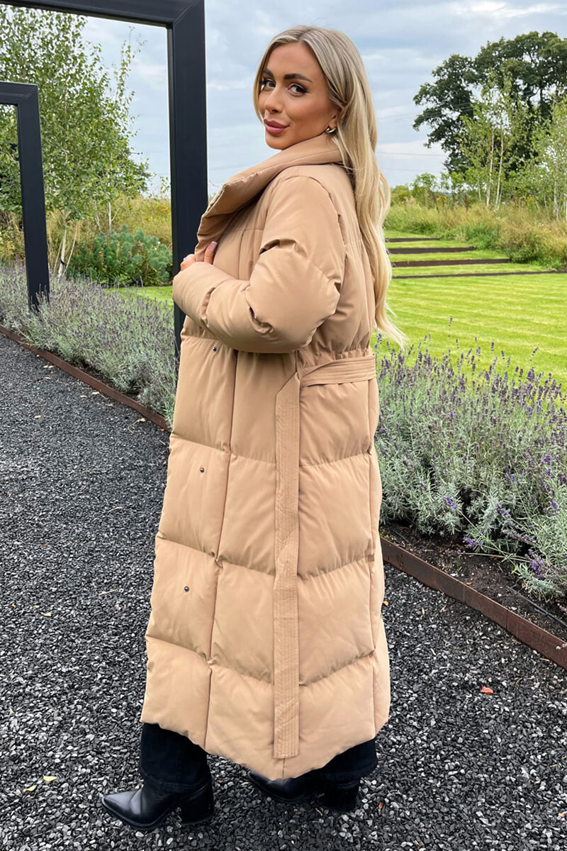 Biscuit Tie Waist Quilted Longline Puffer Coat - Image 4