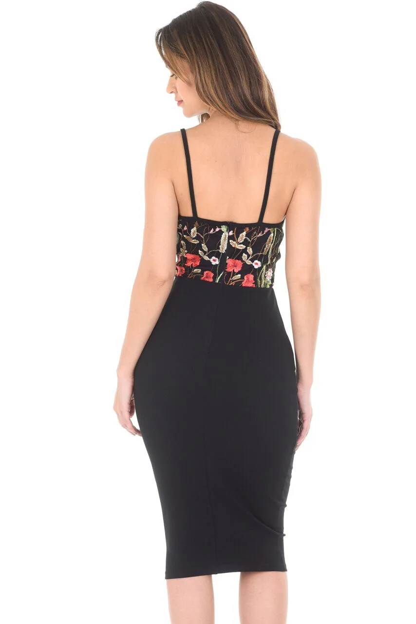 Black 2 in 1 Embroidered Bodycon Dress With Strap Detail - Image 3