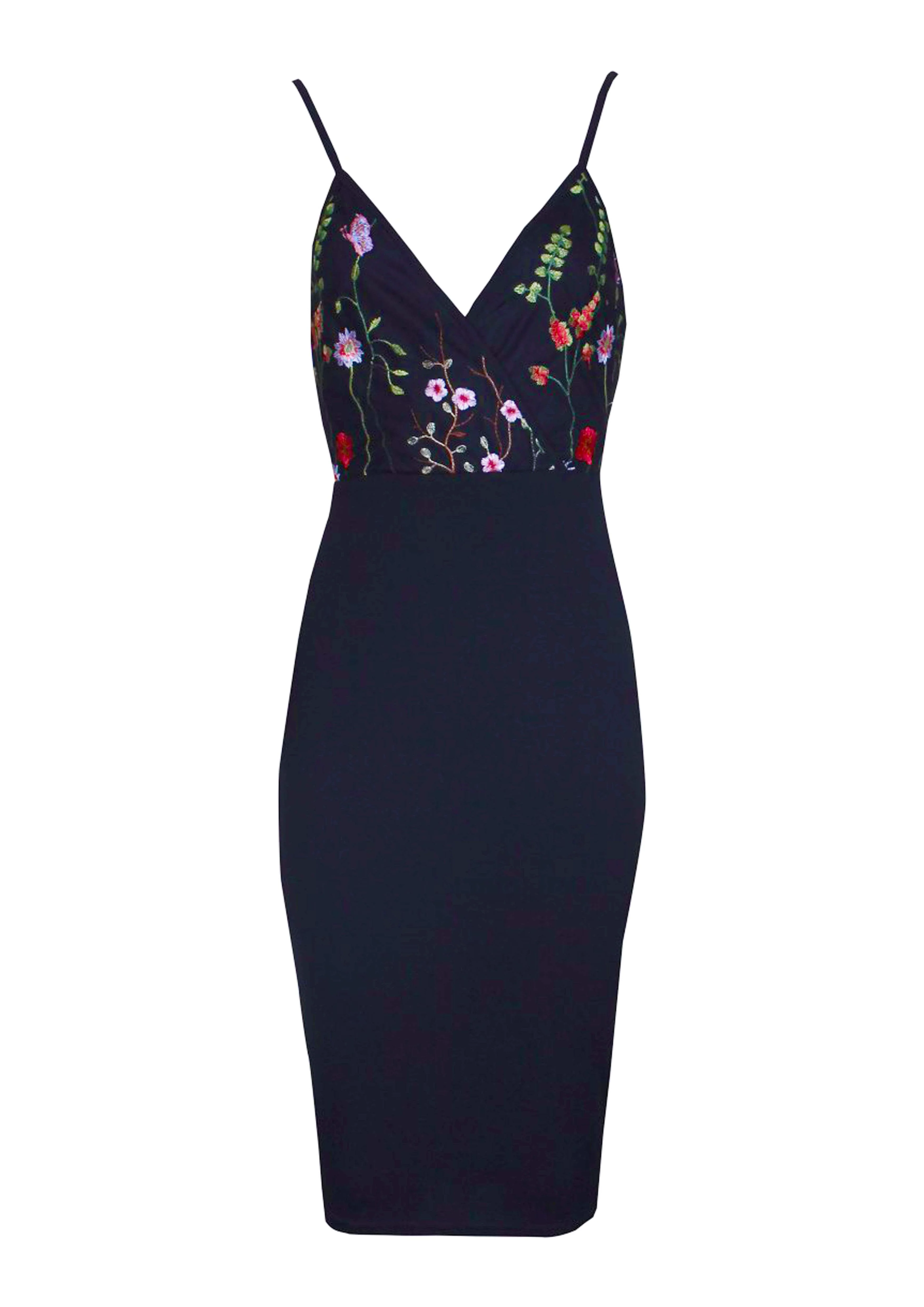 Black 2 in 1 Embroidered Bodycon Dress With Strap Detail - Image 4