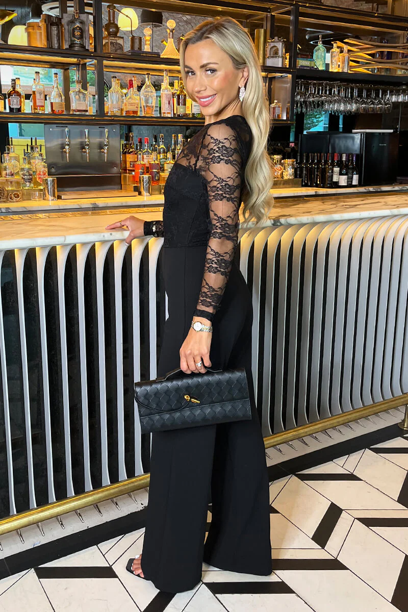Black 2 in 1 Lace Top Long Sleeve Jumpsuit - Image 4