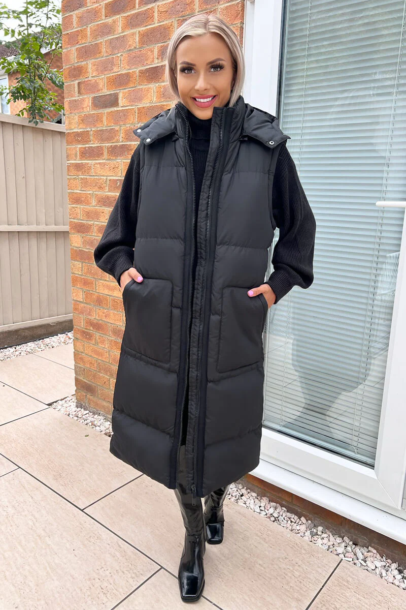 Black 2 in 1 Puffer Coat With Detachable Sleeves - Image 2