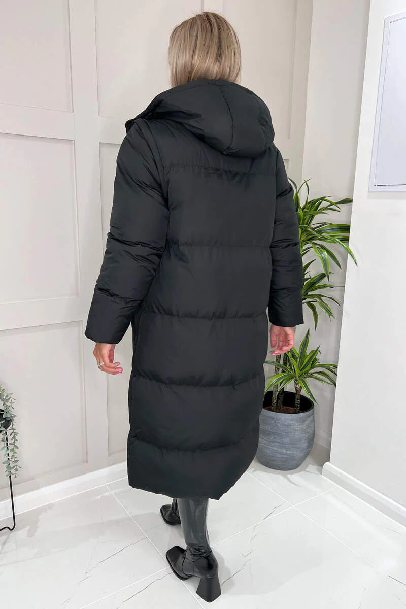 Black 2 in 1 Puffer Coat With Detachable Sleeves - Image 4