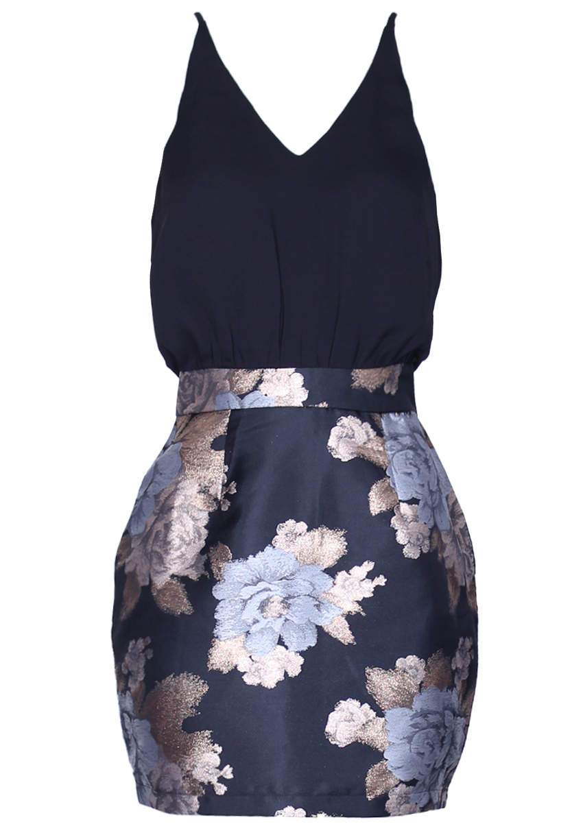 Black 2 in1 Floral Metallic Mini Dress - Image 4