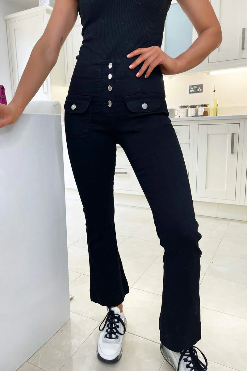 Black 4 Button Flare Jeans - Image 5