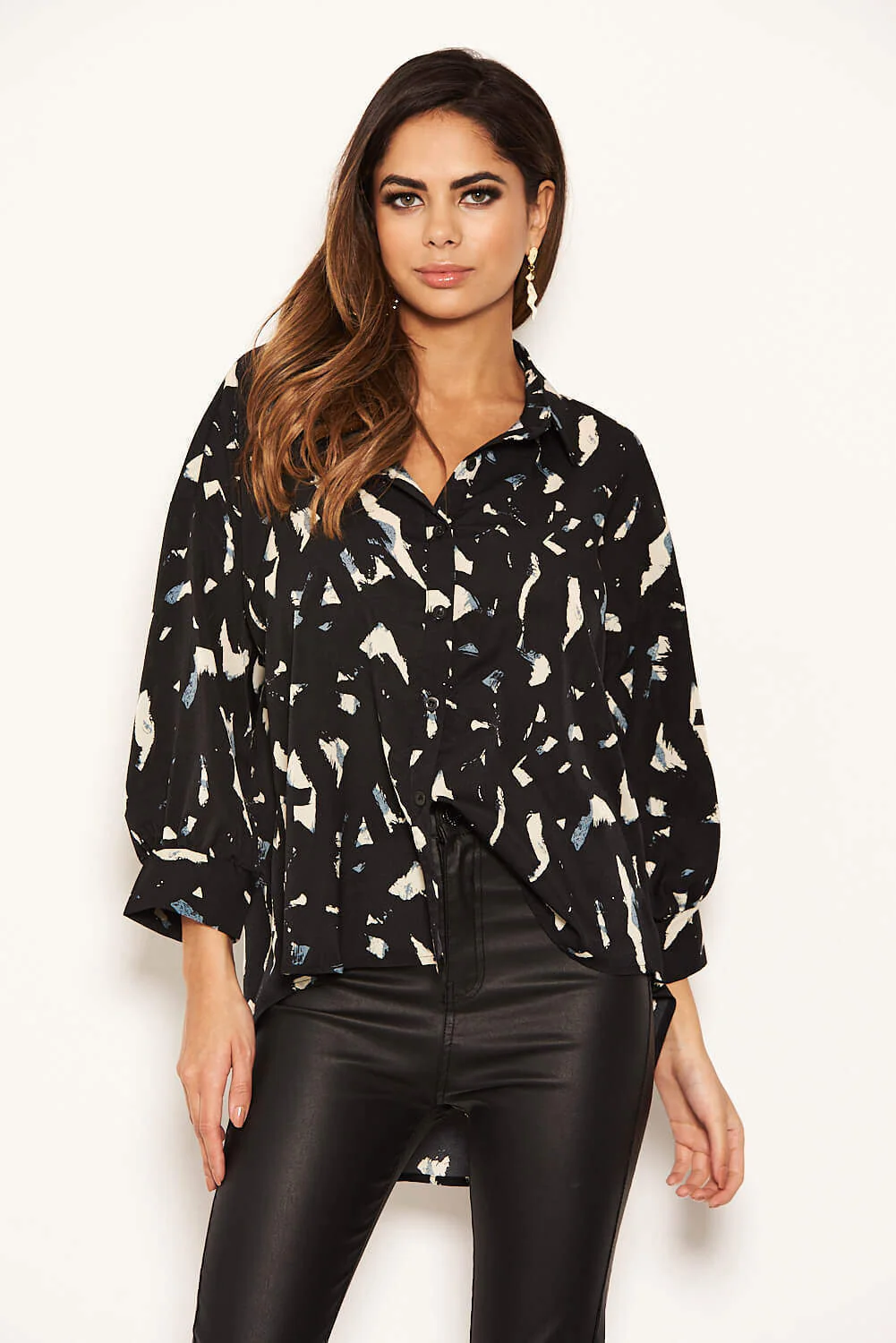 Black Abstract Print Shirt - Image 3