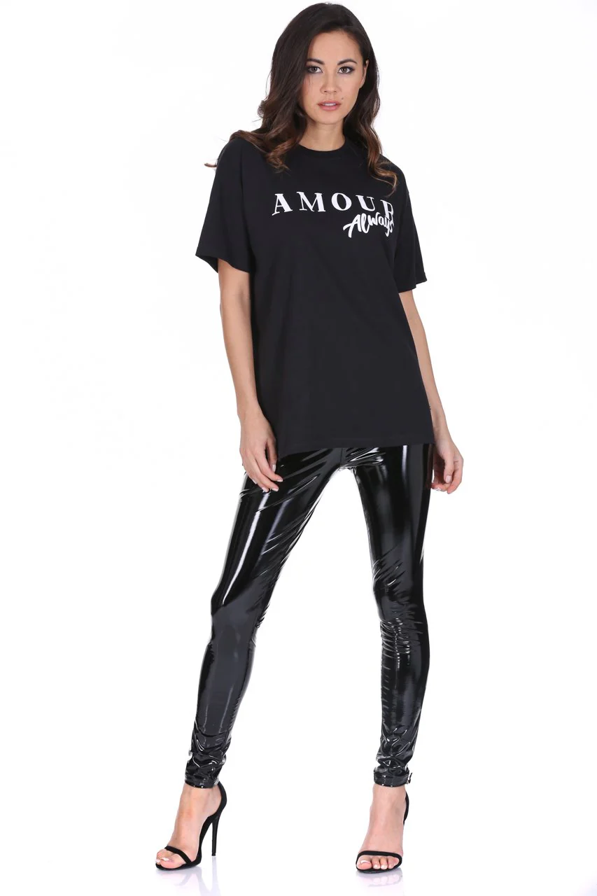 Black Amour Slogan T-Shirt - Image 3