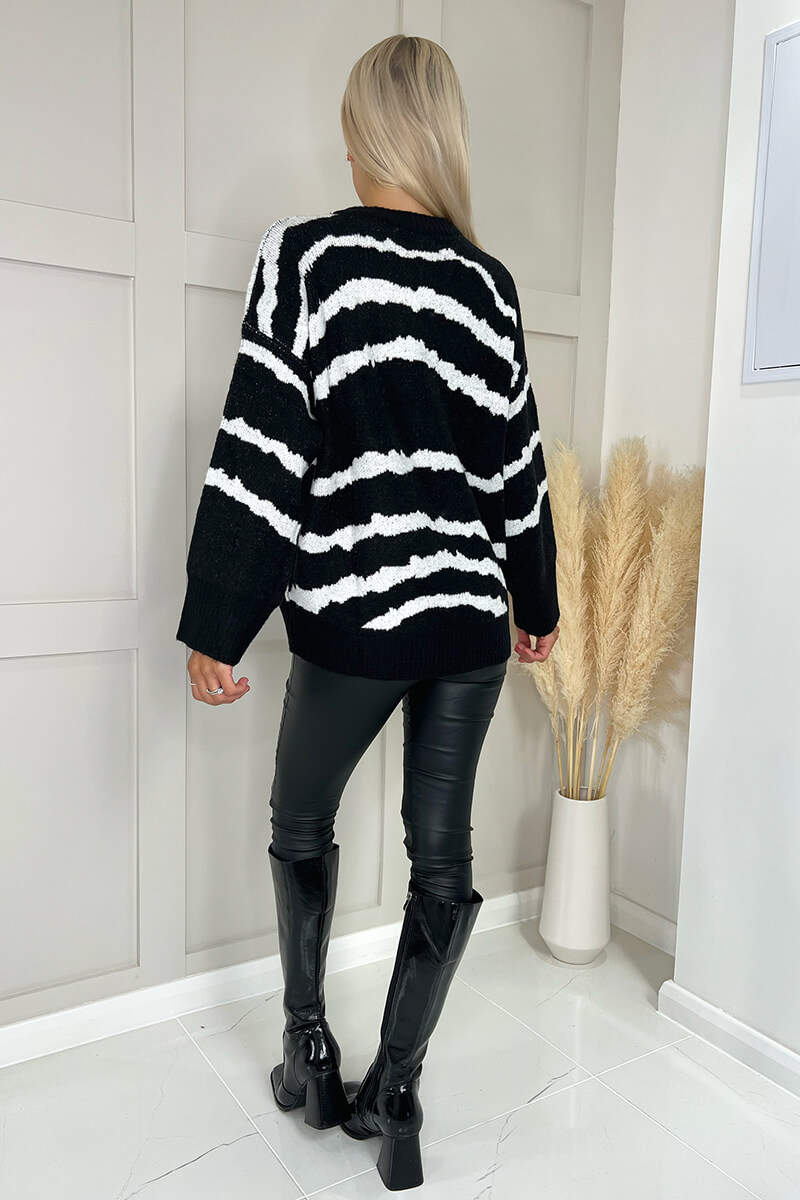 Black And Cream Smudged Stripe Knit Jumper - Image 4