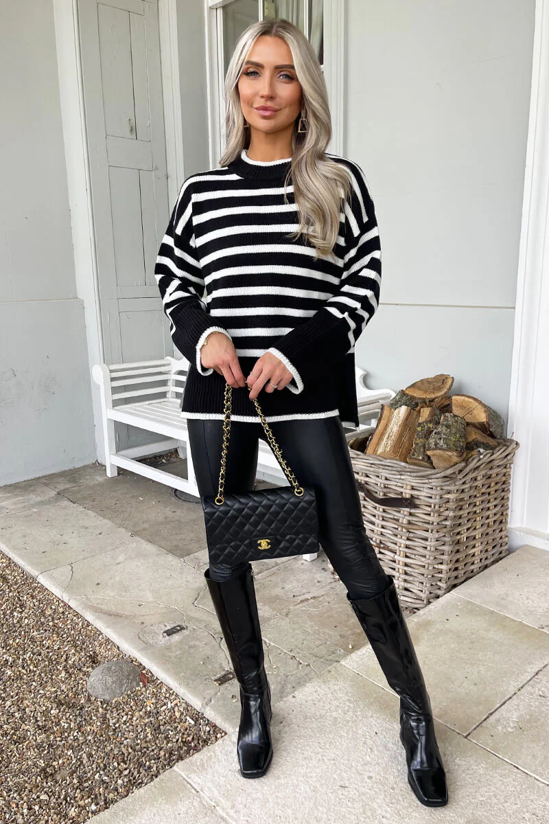 Black And Cream Striped Block Hem Jumper - Image 3
