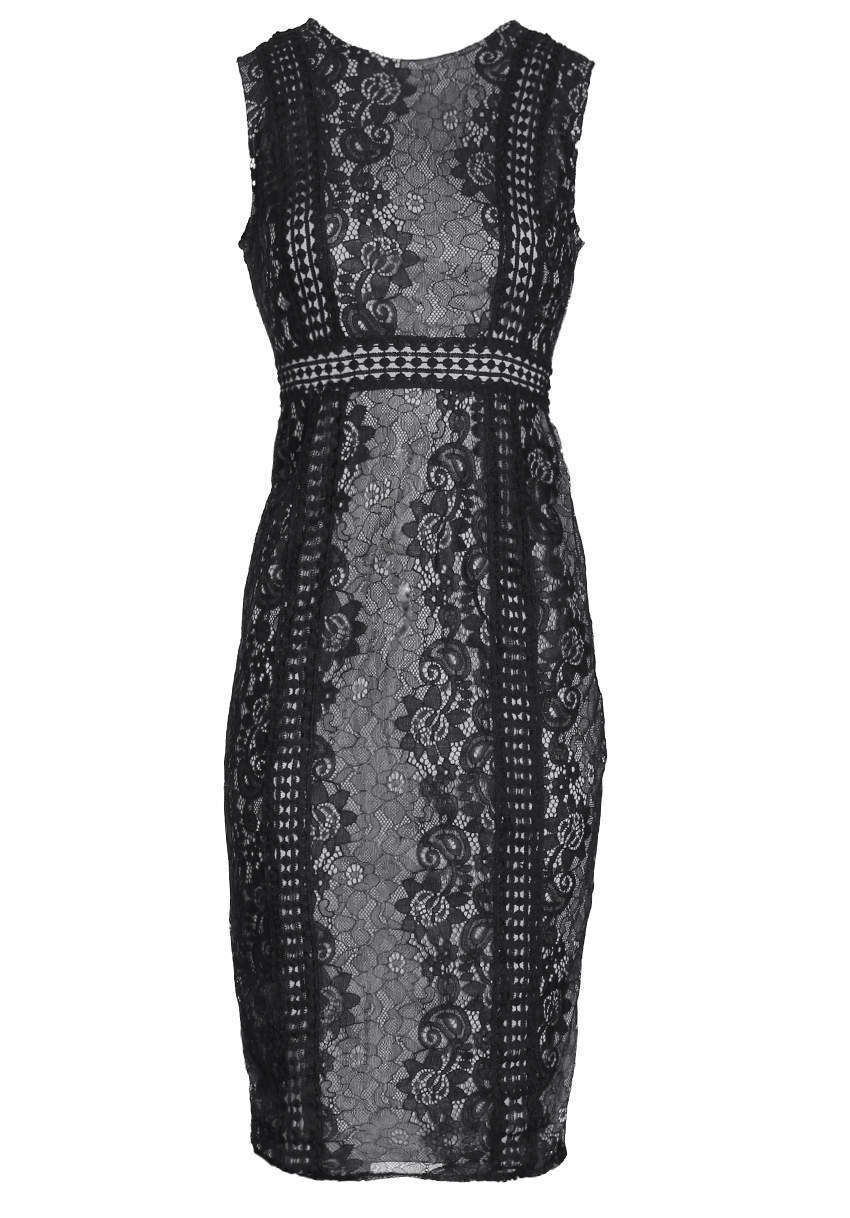 Black and Grey Lace Midi Dress - Image 4