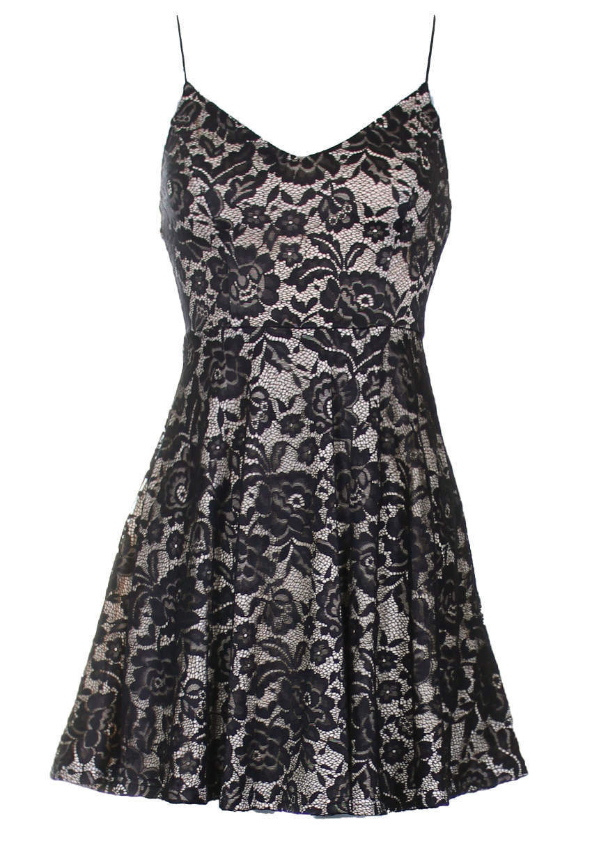 Black and Nude Strappy Skater Dress - Image 4