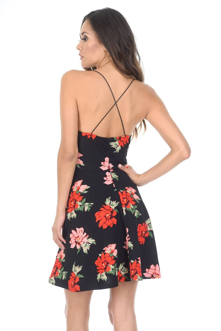 Black And Red Floral Skater Dress - Image 3