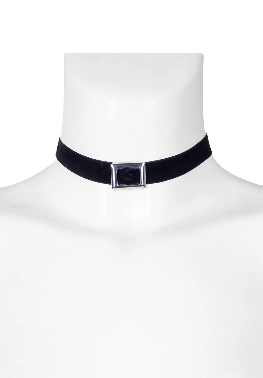 Black and Silver Velvet Buckle Choker