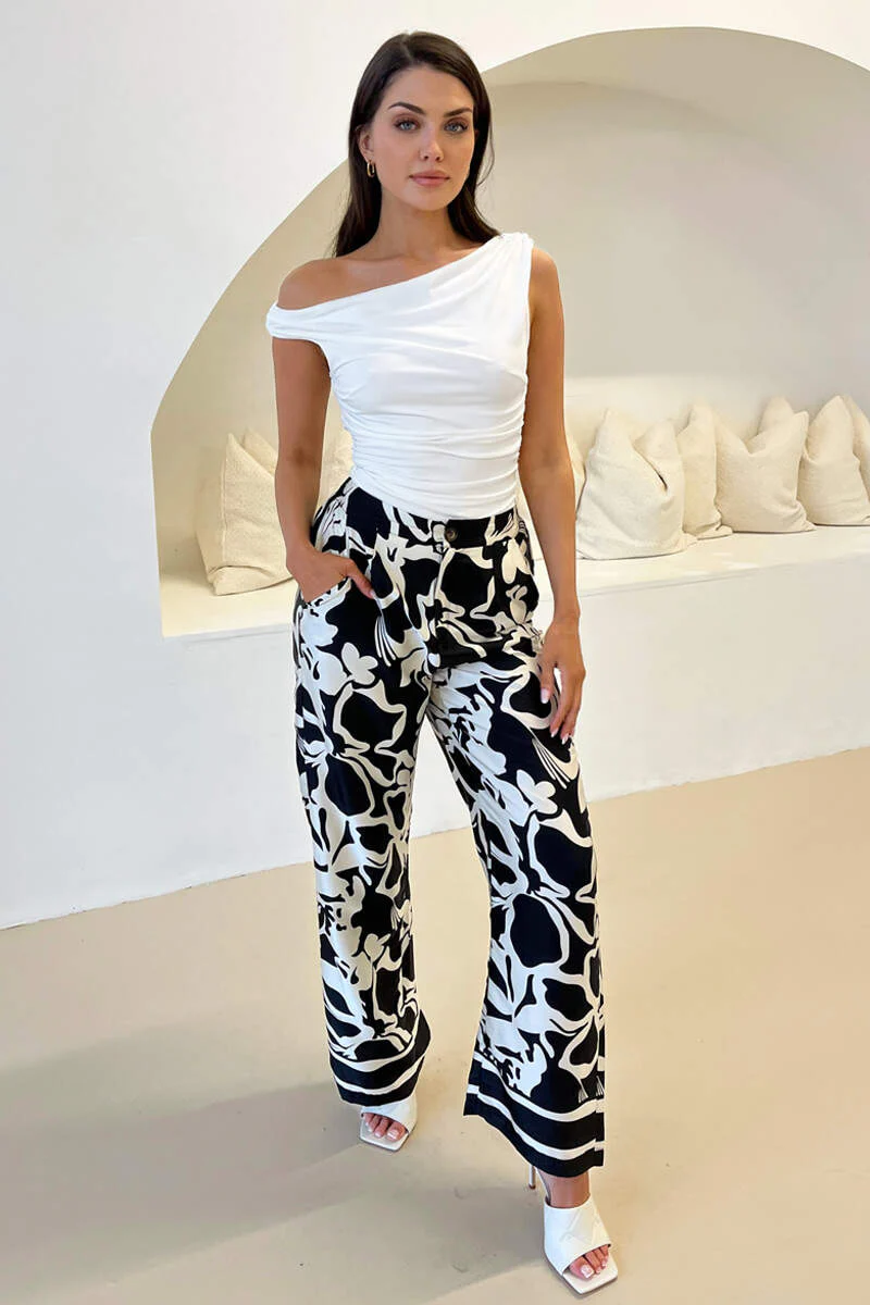 Black And White Abstract Printed Trousers - Image 2