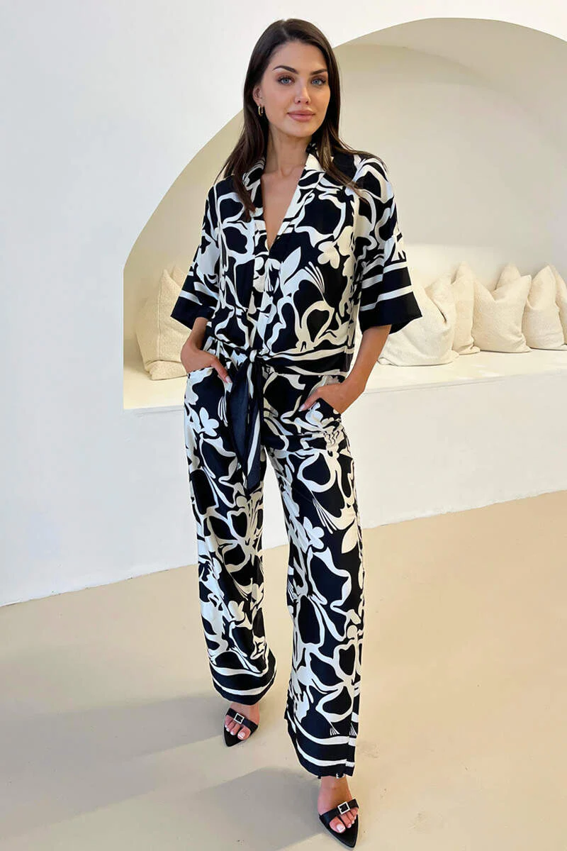 Black And White Abstract Printed Trousers - Image 3