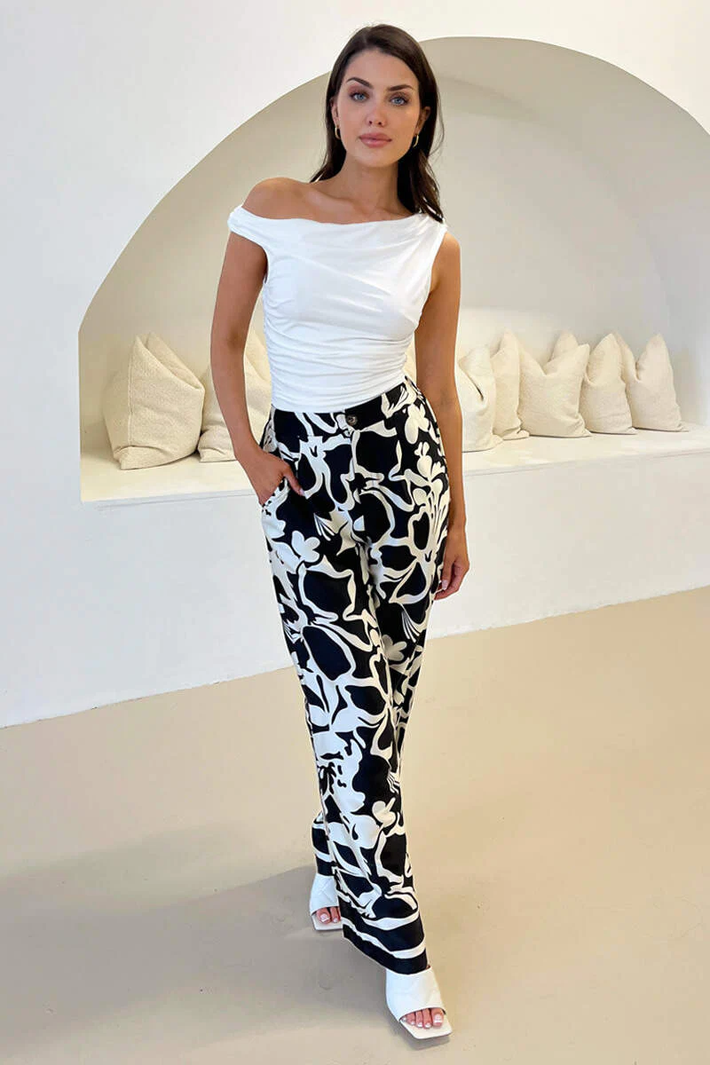 Black And White Abstract Printed Trousers - Image 4