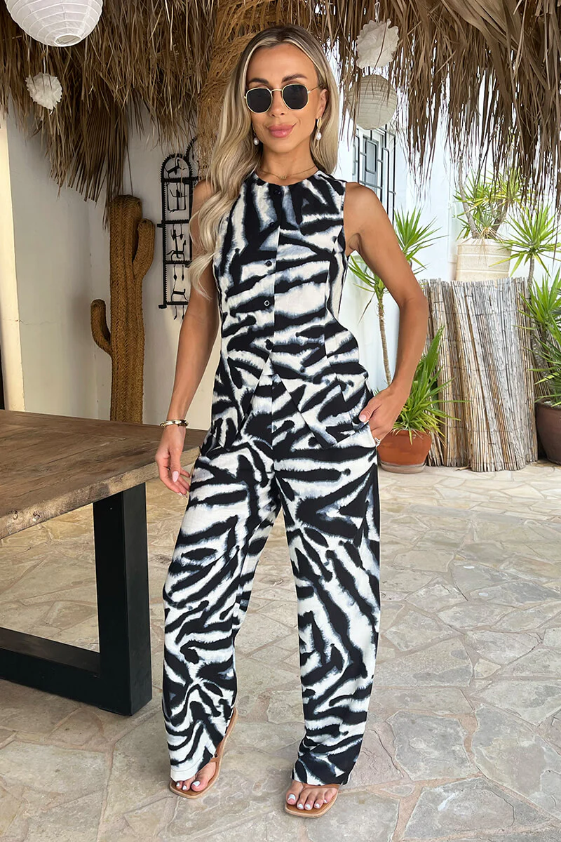 Black And White Animal Print Longline Waistcoat - Image 2