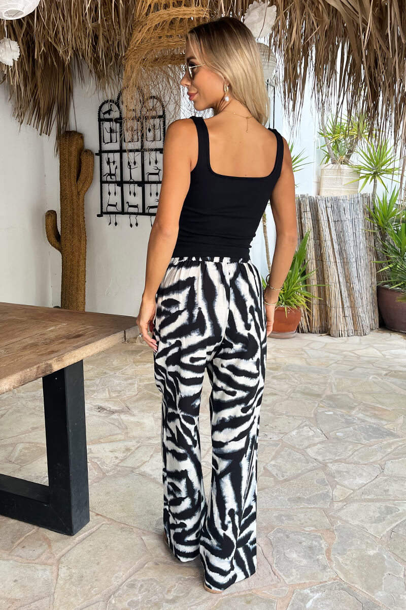 Black And White Animal Print Wide Leg Trousers - Image 5