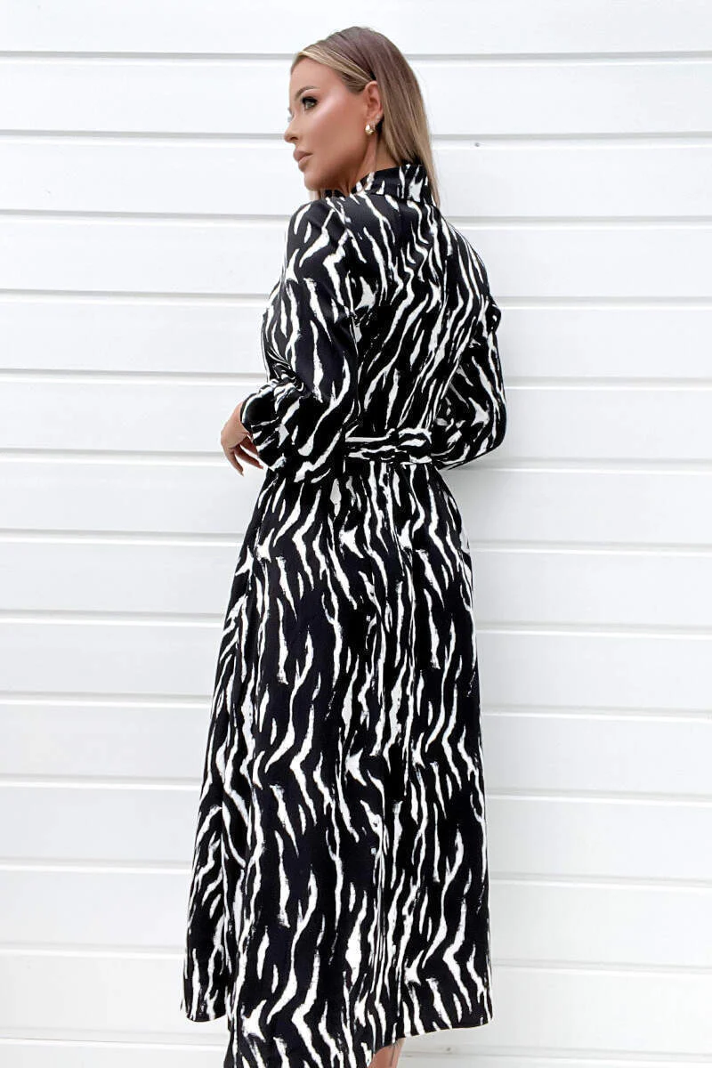 Black And White Printed Button Up Midi Shirt Dress - Image 6
