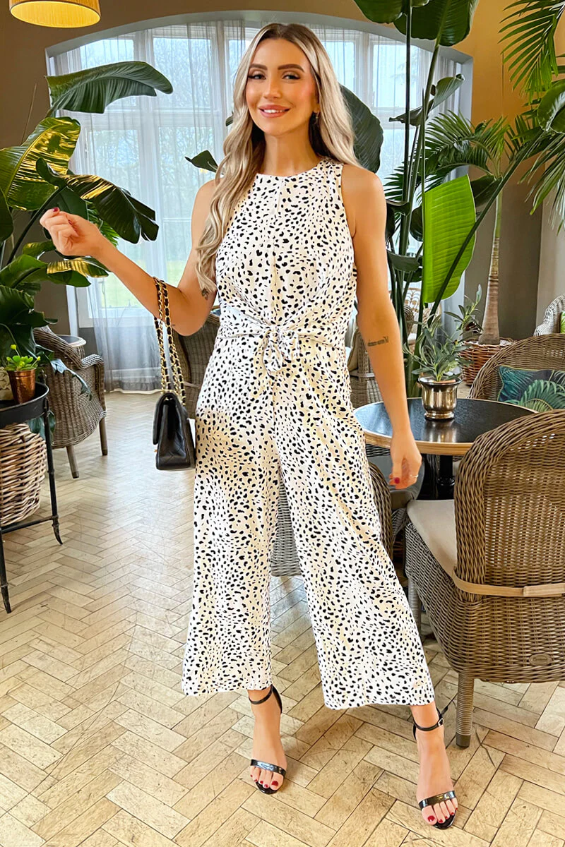 Black And White Printed Knot Front Jumpsuit - Image 2