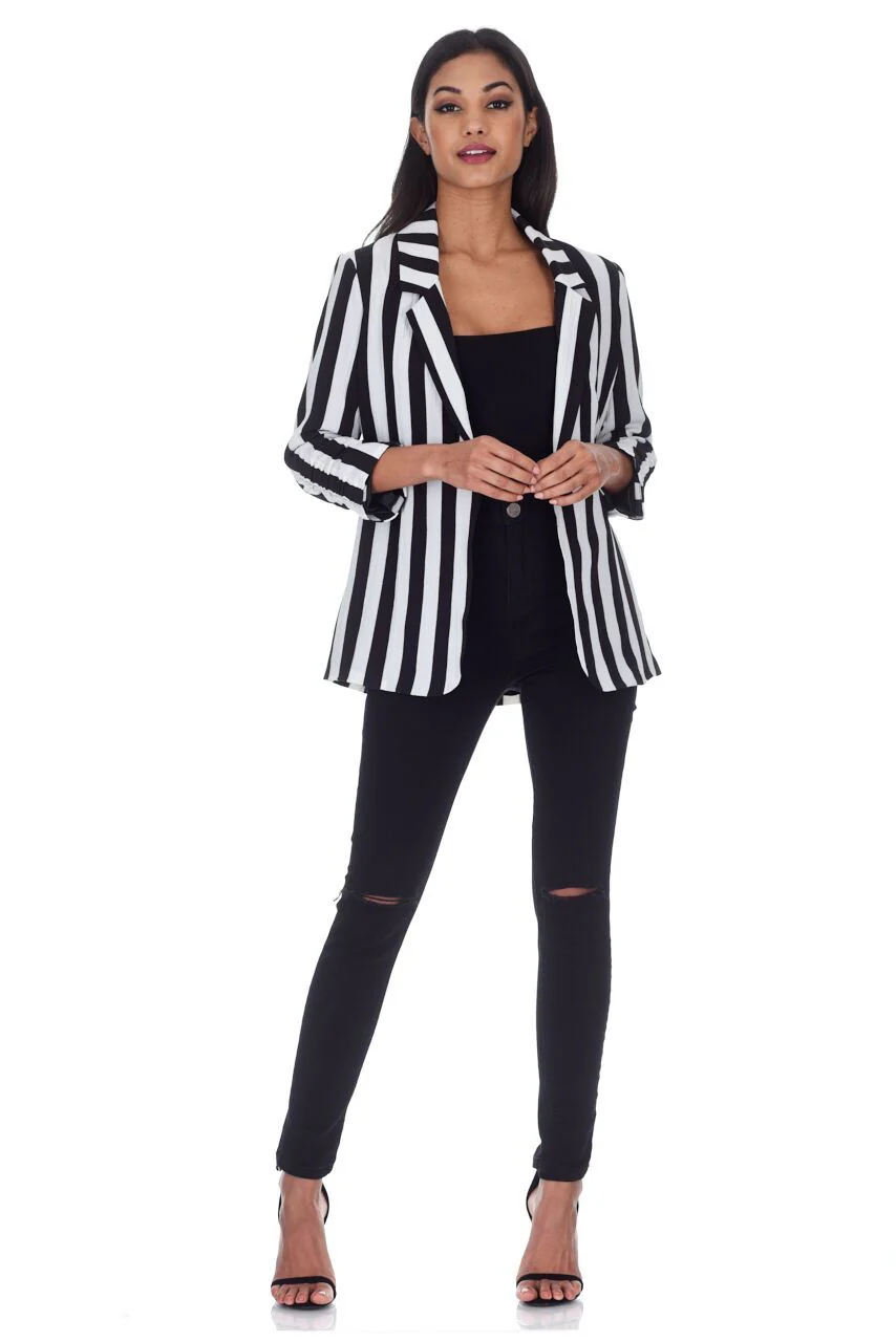 Black And White Striped Blazer Jacket - Image 2