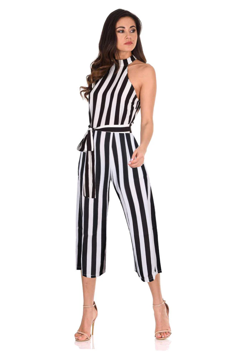 Black and White Stripped Cut in Neck Jumpsuit - Image 5
