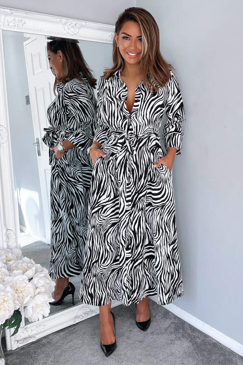 Black And White Zebra Print Midi Shirt Dress - Image 2