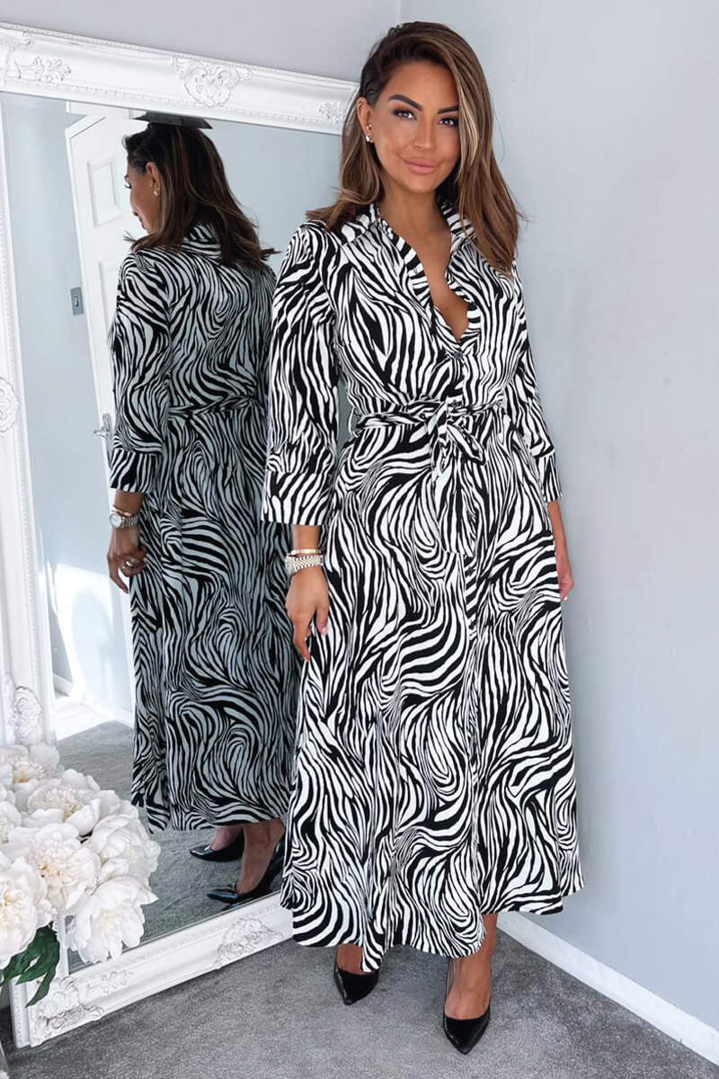 Black And White Zebra Print Midi Shirt Dress - Image 3