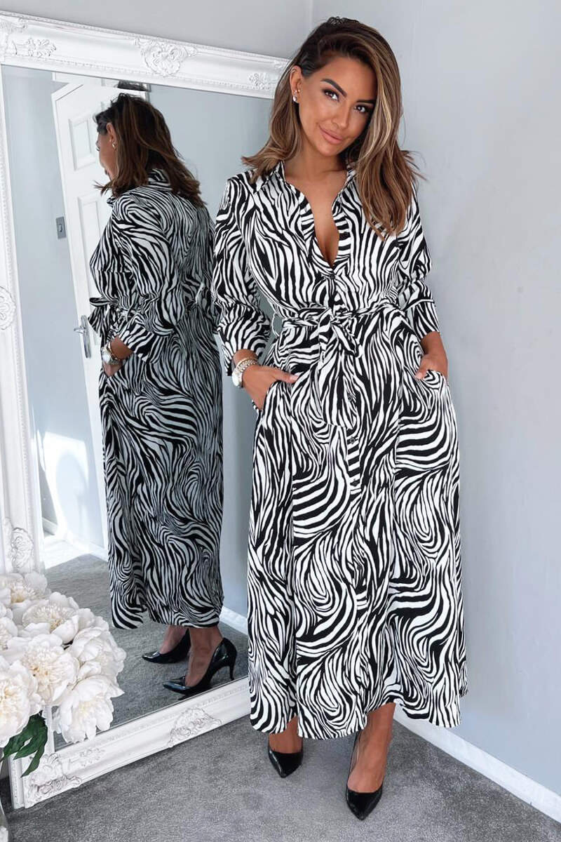 Black And White Zebra Print Midi Shirt Dress - Image 4