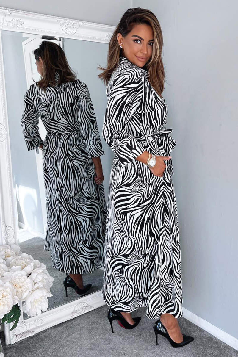 Black And White Zebra Print Midi Shirt Dress - Image 5